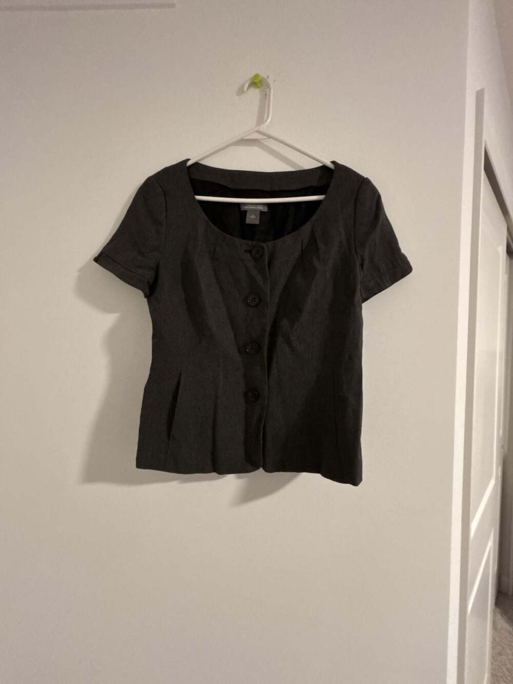 Ann Taylor Short Sleeve Fitted Jacket Size 10 Charcoal Fine Italian Fabric